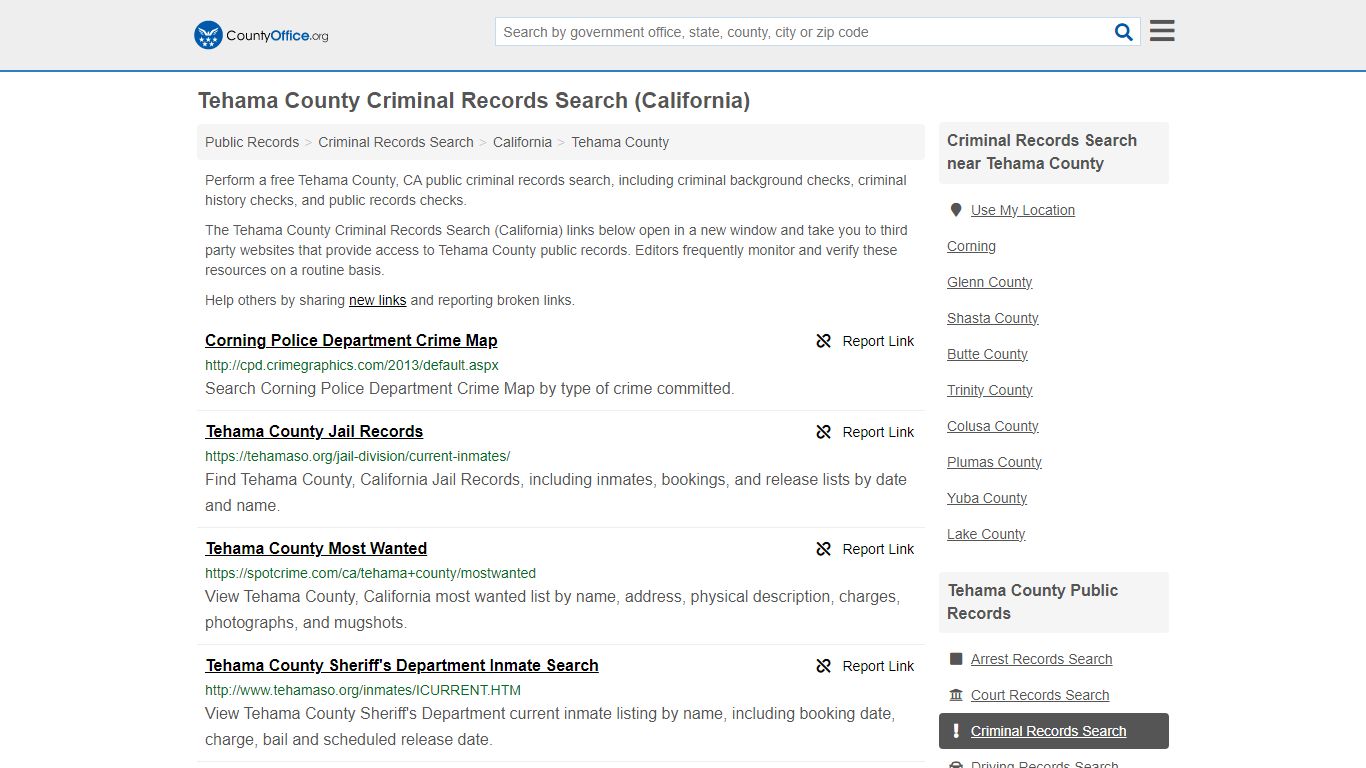 Tehama County Criminal Records Search (California) - County Office