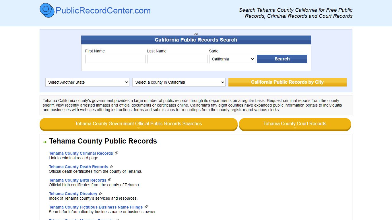 Search Tehama County California for Free Public Records, Criminal ...